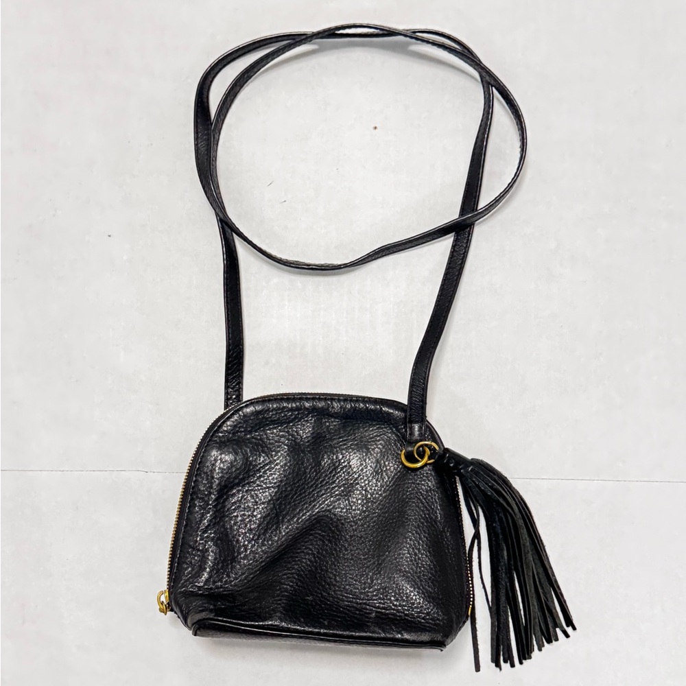Hobo International Nash Compact Crossbody Black Pebble Leather Tassel
